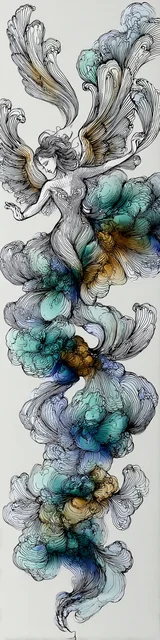 Free abstract angel art bookmark featuring blue smoke abstract angel on white